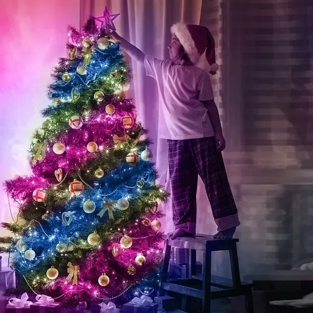 Светодиодная умная гирлянда Smart Роса RGB 100 LED с Bluetooth для елки от USB 10м Коломия - фото 3
