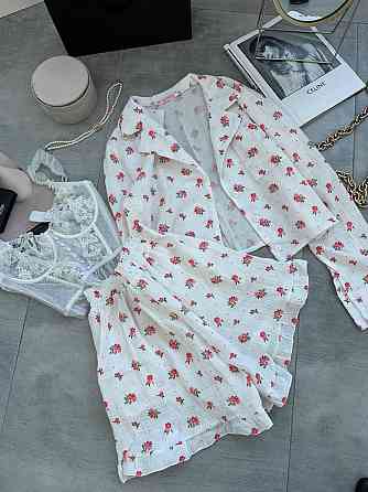 Женская принтованная пижама двойка из натурального муслина Молочный 3, 42/44 Одесса