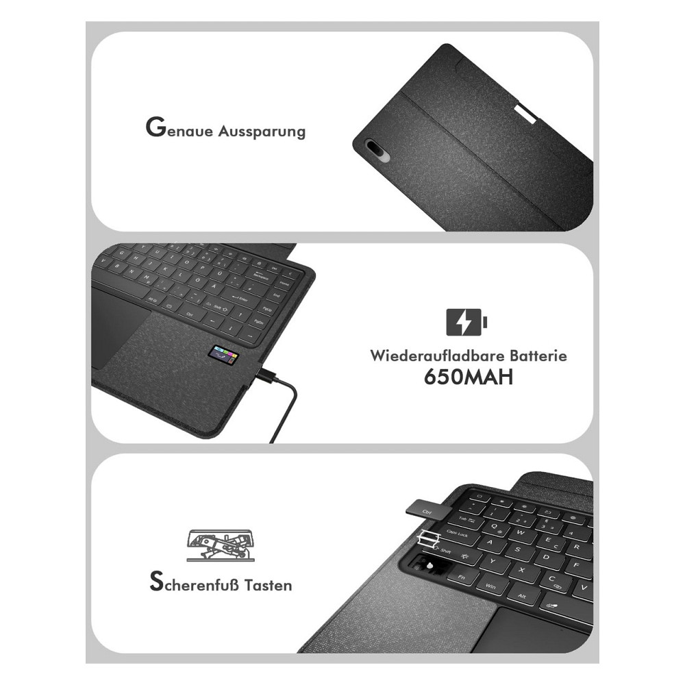 Чохол з клавіатурою Doohoeek для Samsung Galaxy Tab S11 Ultra 14.6 QWERTZ Bluetooth LCD дисплей RGB трекпад Київ - фото 7