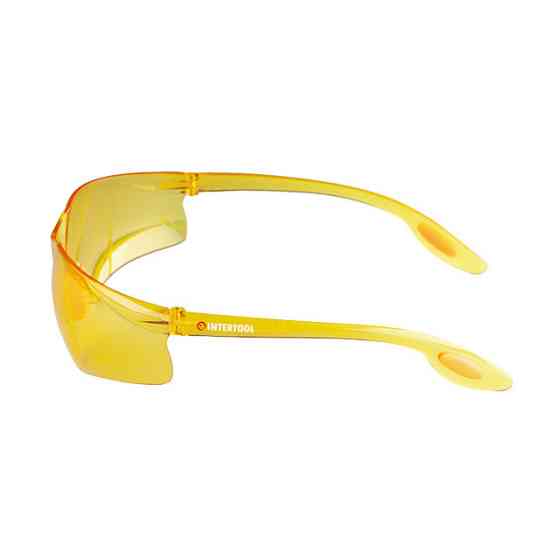 Окуляри захисні, жовті, лінзи полікарбонат, заушники полікарбонат, захист від удару INTERTOOL SP-0086 Київ