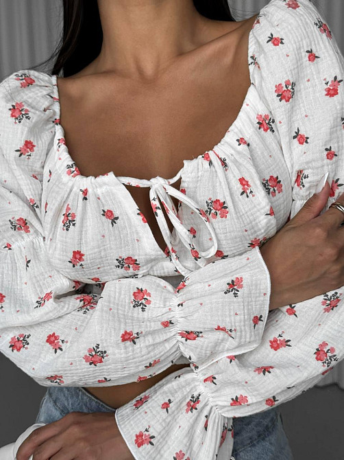 Жіночий літній романтичний топ муслін 100% бавовна Молочний 6 Одеса - фото 1