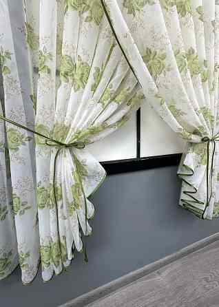 Кухонные шторки VR-Textil № 101к с подвязками Белый с салатовым 320х170 см (52-1210) Киев