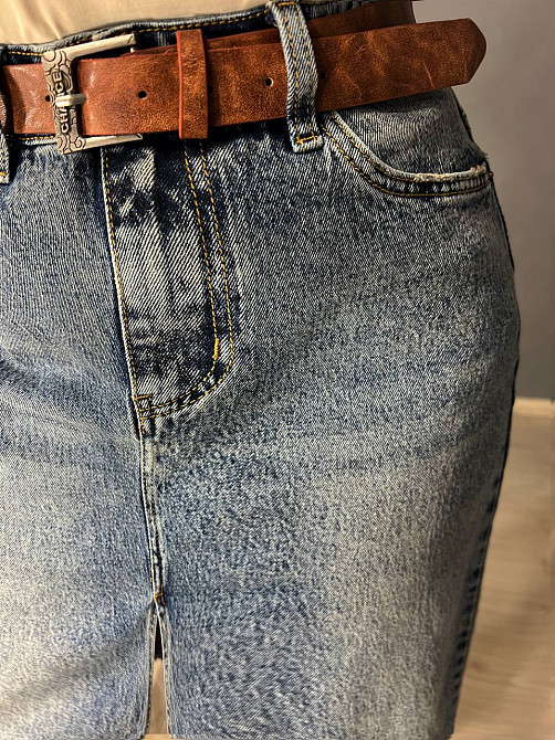 Юбка женская джинсовая ZJY 67001 прямой крой длина ниже колена разрез спереди стрейчевая коричневый ремень синяя, синий, З6, 36, 96 см, 118 см Киев - изображение 13