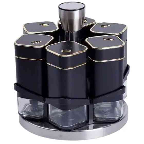 Набір баночок для спецій 6 шт на поставці по 120 мл карусель Чорний HP-1308 Київ