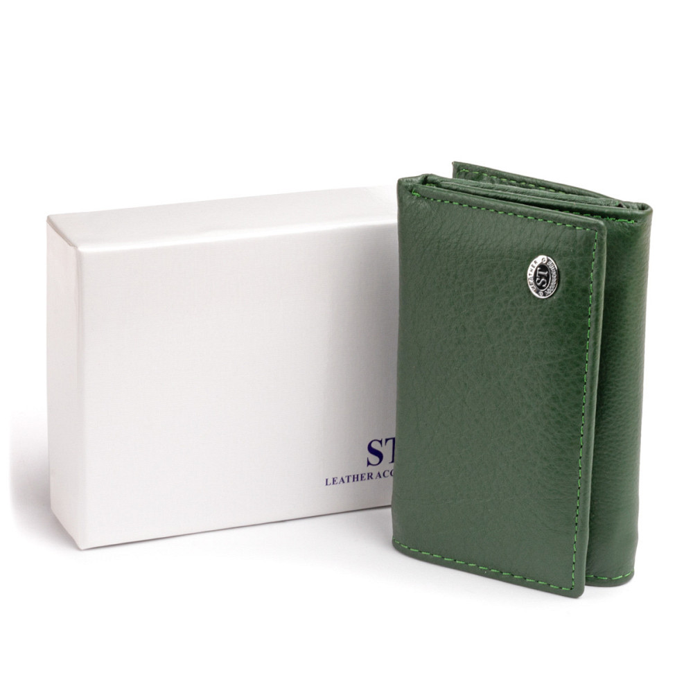Горизонтальне портмоне зі шкіри унісекс на магніті Зелене (ST Leather) Київ - фото 1