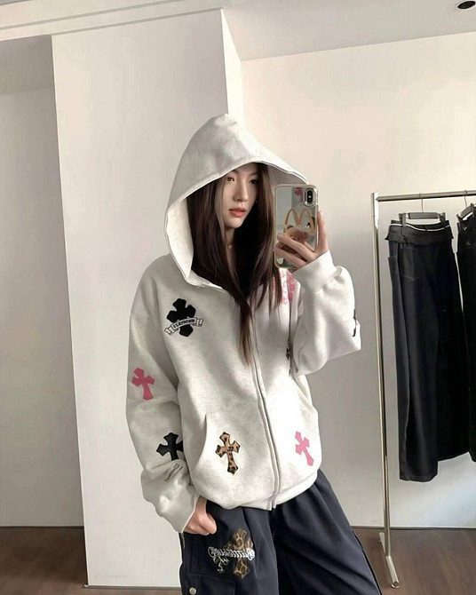 Жіноча стильна оверсайз худі з капюшоном на змійці трьохнитка на флісі Одеса - фото 3