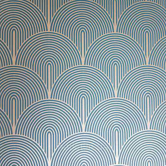 Обооби фрізелінові екологічно чисті Rasch Salisbury 0,53x10 геометрії напівкруги смуги золотисті на синьому Київ