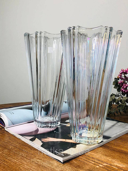 Ваза скляна Olens "Мальва райдужна" 12*25 см прозоре з переливами товсте скло Київ - фото 3