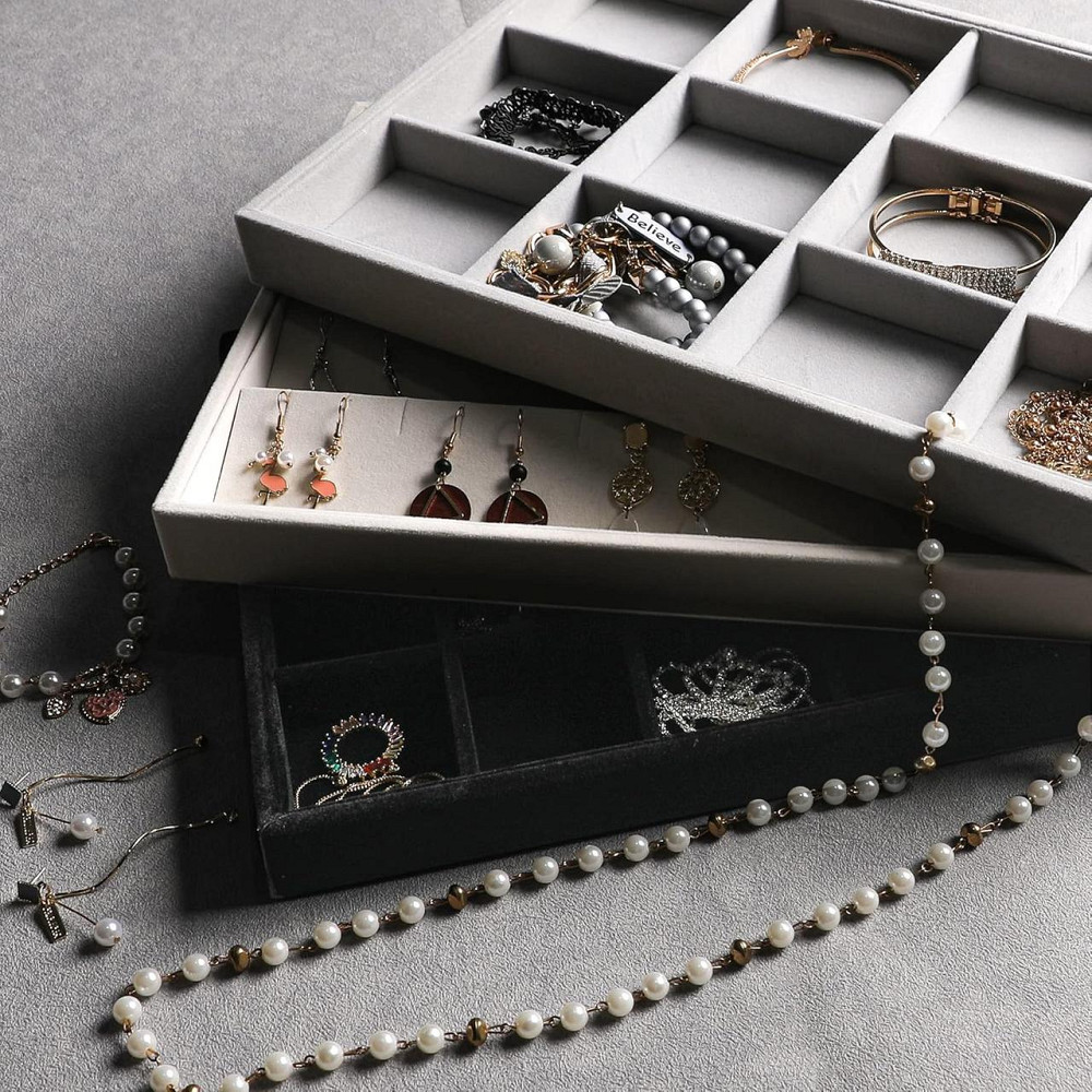 Органайзери для прикрас набір 4 шт, сірий, лотки оксамитові для каблучок, сережок, браслетів, намиста, біжутерії Київ - фото 6