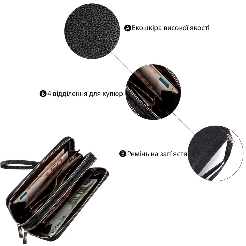 Кошелек женский из зернистой экокожи KIVI 19045 Черный Киев - изображение 1