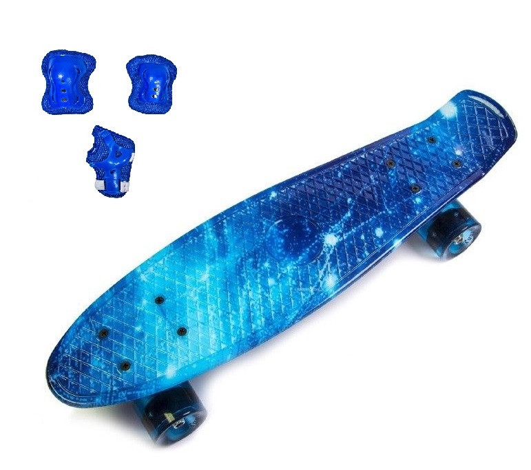 Набір скейтборд Penny Board. SPACE + захист на коліна, лікті та долоні. Колеса світяться під час катання! Одеса - фото 1