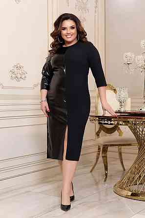 Платье миди с экокожей Martina 50-52, Черный Киев