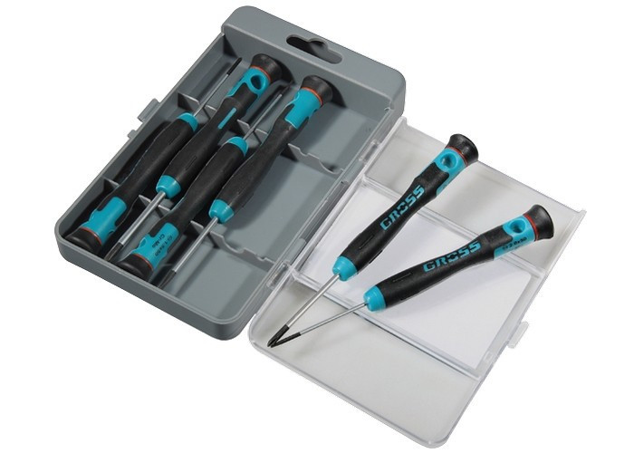 Набор отверток для точной механики, CrMo, двухкомпонентные рукоятки, 6 шт, пластиковый бокс Gross Полтава - изображение 1
