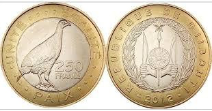 250 Фросів. Джибути. Птах Турач. 2012 рік. UNC Полтава - фото 1