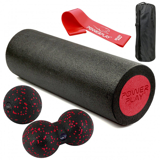 Набір для масажу та йоги PowerPlay PP_4094 EPP (Ролик 30*15 + 2 м'ячі) Red + гумка 11 кг. Кам'янське - фото 1