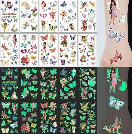 Набор из 10 световых тату-наклеек «Феи и бабочки» | 110 ярких детских татуировок, светящихся в темноте Киев