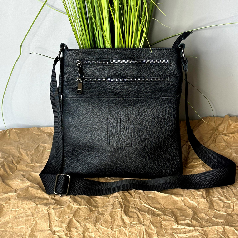 Сумка чоловіча через плече шкіряна чорна Чикаго Герб, сумка месенджер для хлопця 25*23 смMasterSem Київ - фото 1