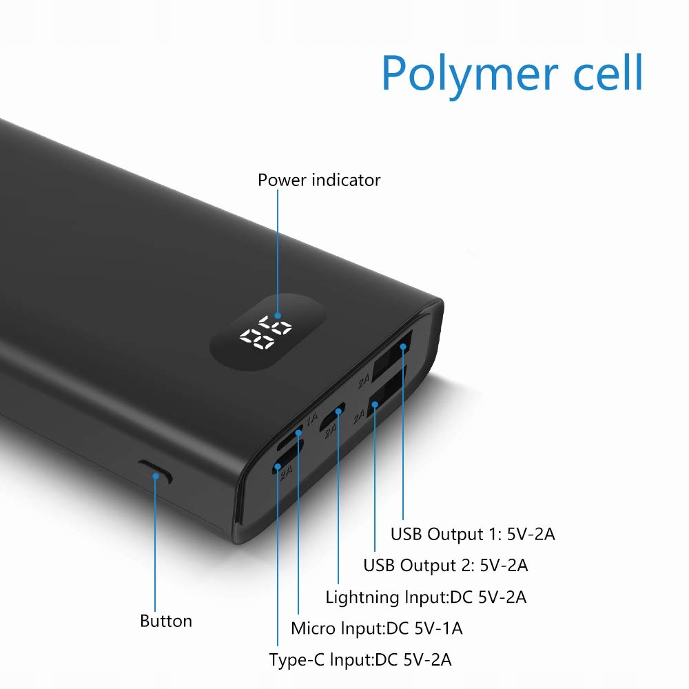 Power Bank Jonkuu 26800 мАч с беспроводной зарядкой, USB-C, USB-A, Li-Pol, для смартфона и планшета, Black Киев - изображение 4