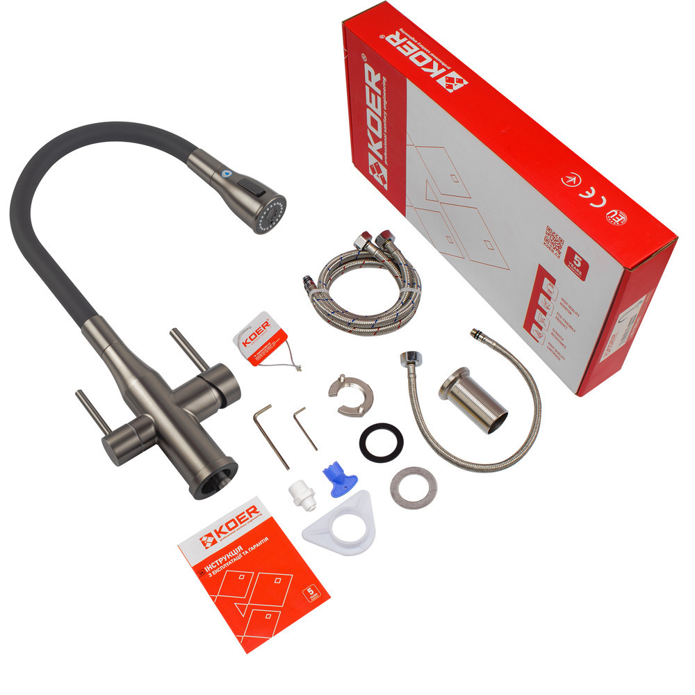 Смеситель для кухни Koer KI-72024-07 с выходом для питьевой воды (нерж. сталь) (KR5013) Киев - изображение 7