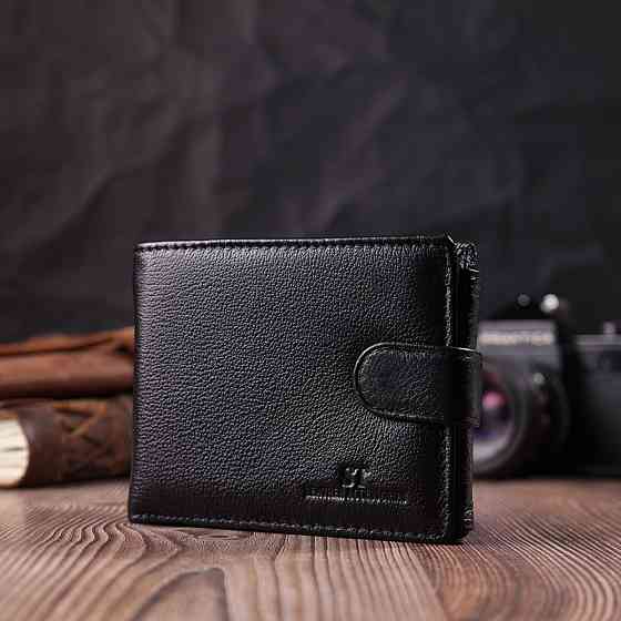 Цікавий гаманець із блоком під документи з натуральної шкіри ST Leather 22480 Чорний Київ