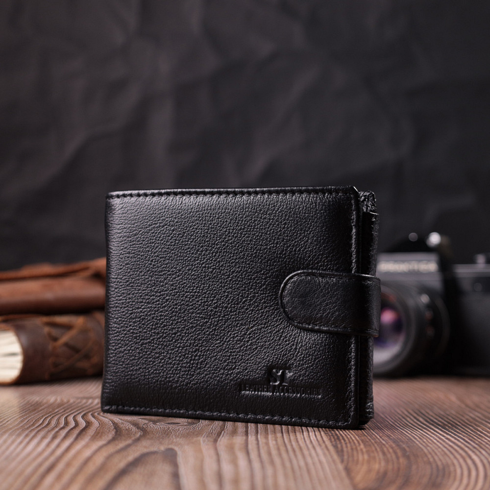 Цікавий гаманець із блоком під документи з натуральної шкіри ST Leather 22480 Чорний Київ - фото 3