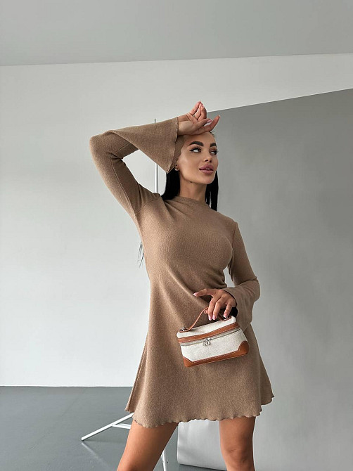 Женское базовое платье качественное и плотное рубчик-анкора Турция (не просвечивает) Беж Одесса - изображение 7