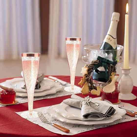 Набір пластикових келихів для шампанського 6 шт преміум класу 192 мл, рожеві, святкові з блискітками Кам'янець-Подільський