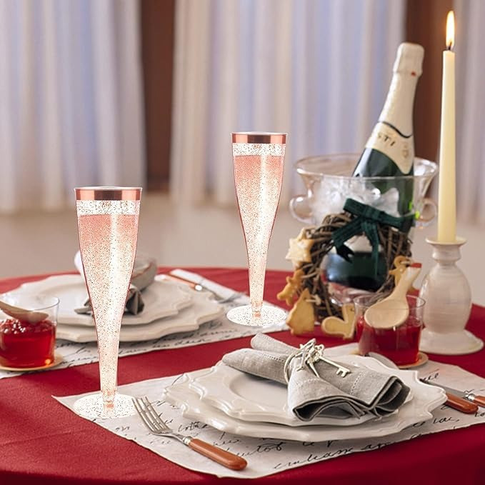 Набор пластиковых бокалов для шампанского 6 шт премиум класса 192 мл,розовые, праздничные с блестками Каменец-Подольский - изображение 3