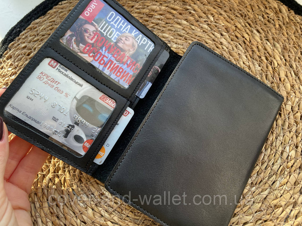 Тонкий чоловічий портмоне для паспорта та автодокументів з натуральної шкіри з тисненням марки авто Puos Київ - фото 4