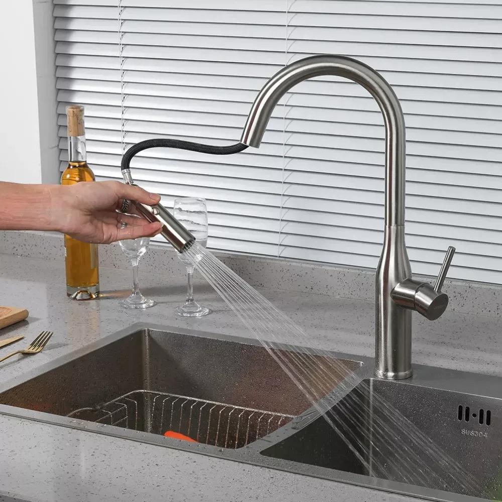 Смеситель для кухни GAPPO G4398-45 с выдвижным изливом, 2 режима, сатин Киев - изображение 2