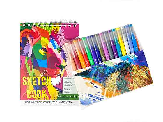 Набір маркерів із пензлем Brush Markers Pens 31 кольорів, двосторонні маркери + Альбом для скетчингу у форматі А5 Кам'янець-Подільський
