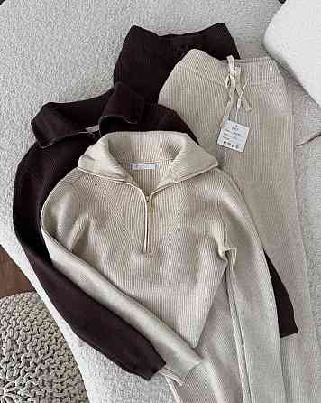 Женский теплый базовый костюм двойка из ангоры в рубчик Молочный Одесса