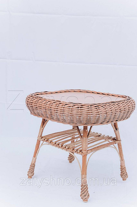 Стіл із лози журнальний з полицею | Київ - фото 2