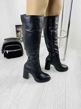 Високі чоботи на зиму жіночі з натуральної шкіри на підборах чорні р. 36, 38 / Стильні чобітки Коломыя