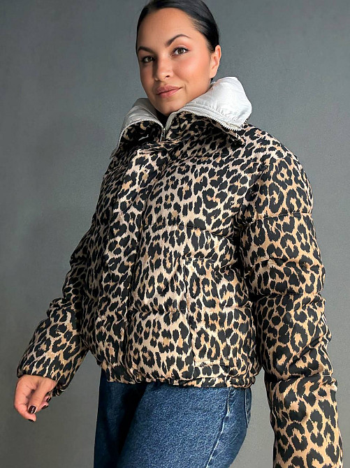 Куртка жіноча Joy one 8318 пуффер комір стійка коротка леопардовий принт коричнева, коричневий, L Київ - фото 14