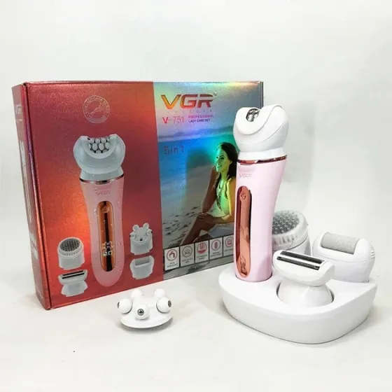 Эпилятор VGR V-751 5 в 1 USB с насадками для эпиляции, бритья, пилинга, массажа и очищения кожи Одесса