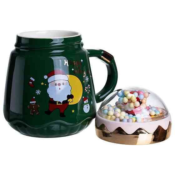 Чашка порцелянова з кришкою Christmas 400 (мл) Зелена Yiwu FM-CS-41A Коломия