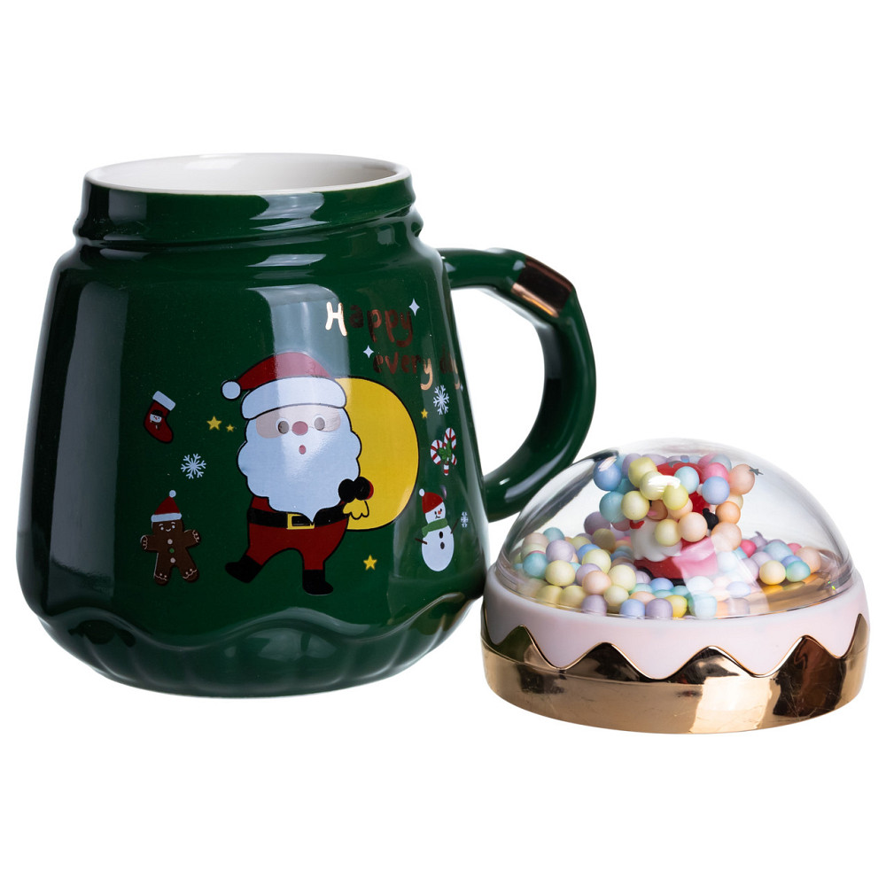 Чашка порцелянова з кришкою Christmas 400 (мл) Зелена Yiwu FM-CS-41A Коломия - фото 3