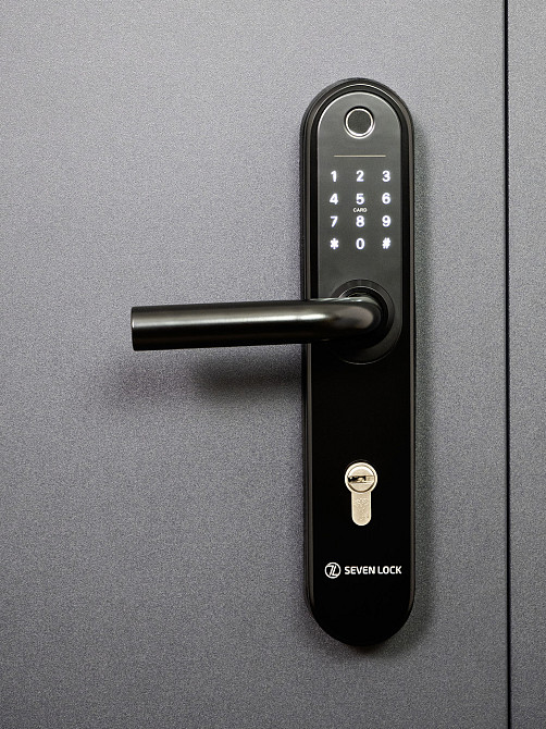 Умный дверной биометрический замок SEVEN LOCK SL-7768BF (85мм) black Киев - изображение 17