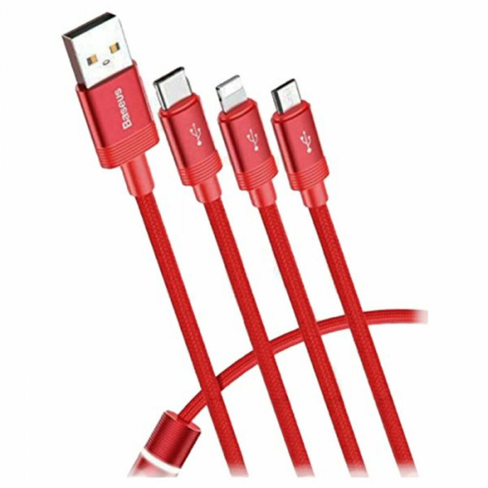 Кабель Baseus Cable USB 3 in 1 For M+T+L 3.5A 1.2M Red Киев - изображение 1