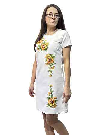 Жіноча вишита сукня білосніжна Соняшники короткий рукав 54 Київ