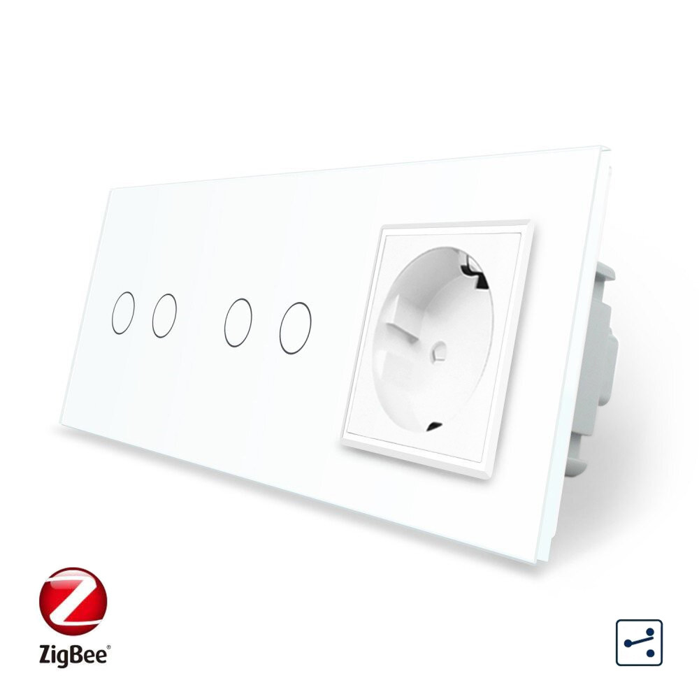 Розумний сенсорний прохідний/перехресний вимикач 4 сенсора (2-2) 1 розетка Livolo білий скло (VL-C702SZ/C702SZ/C7C1EU-11) Коломия - фото 1