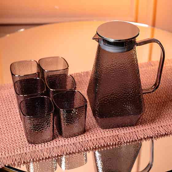 Глечик 1.8 л зі склянками 6 штук по 200 (мл) графин для компоту соку води лимонаду глечик для напоїв Сірий HP-19-38S SBR Київ