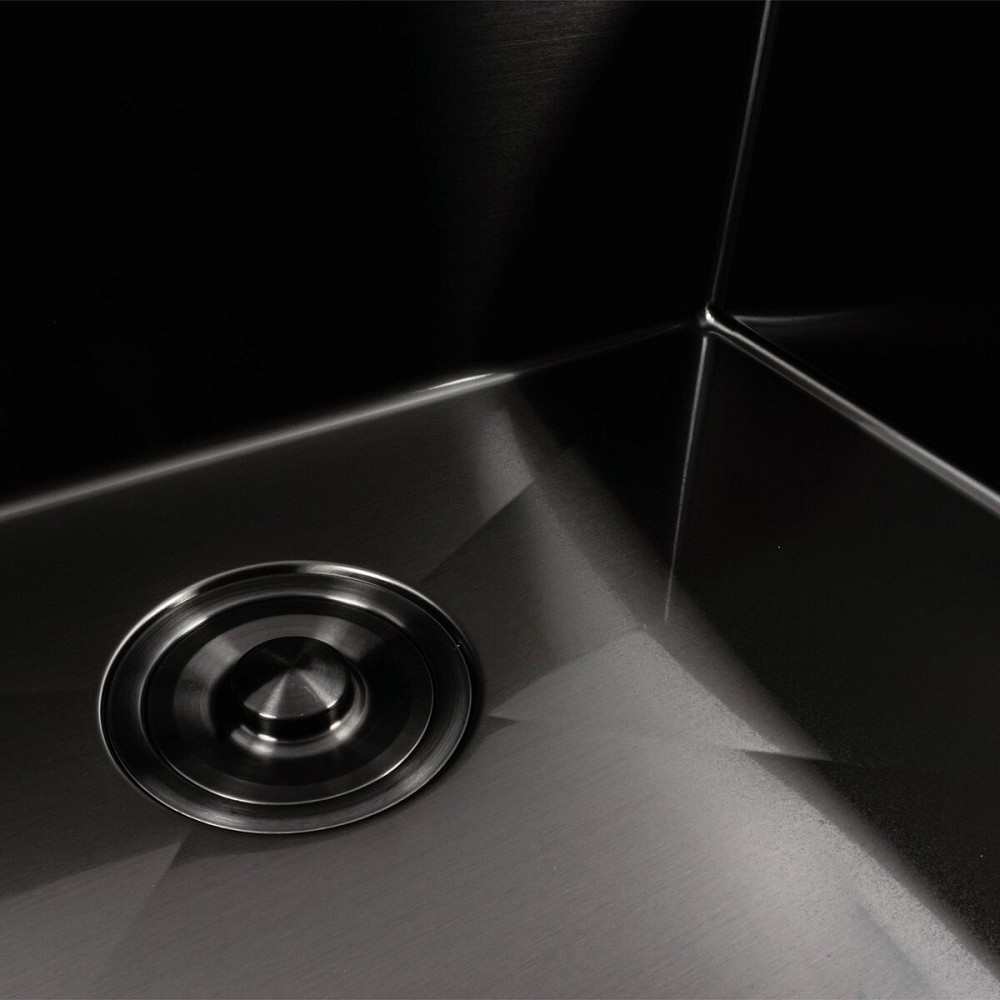 PLATINUM Кухонна мийка чорна PVD 60х50 з підставкою для ножів + Подарунок сифон круглий та доза Коломия - фото 6