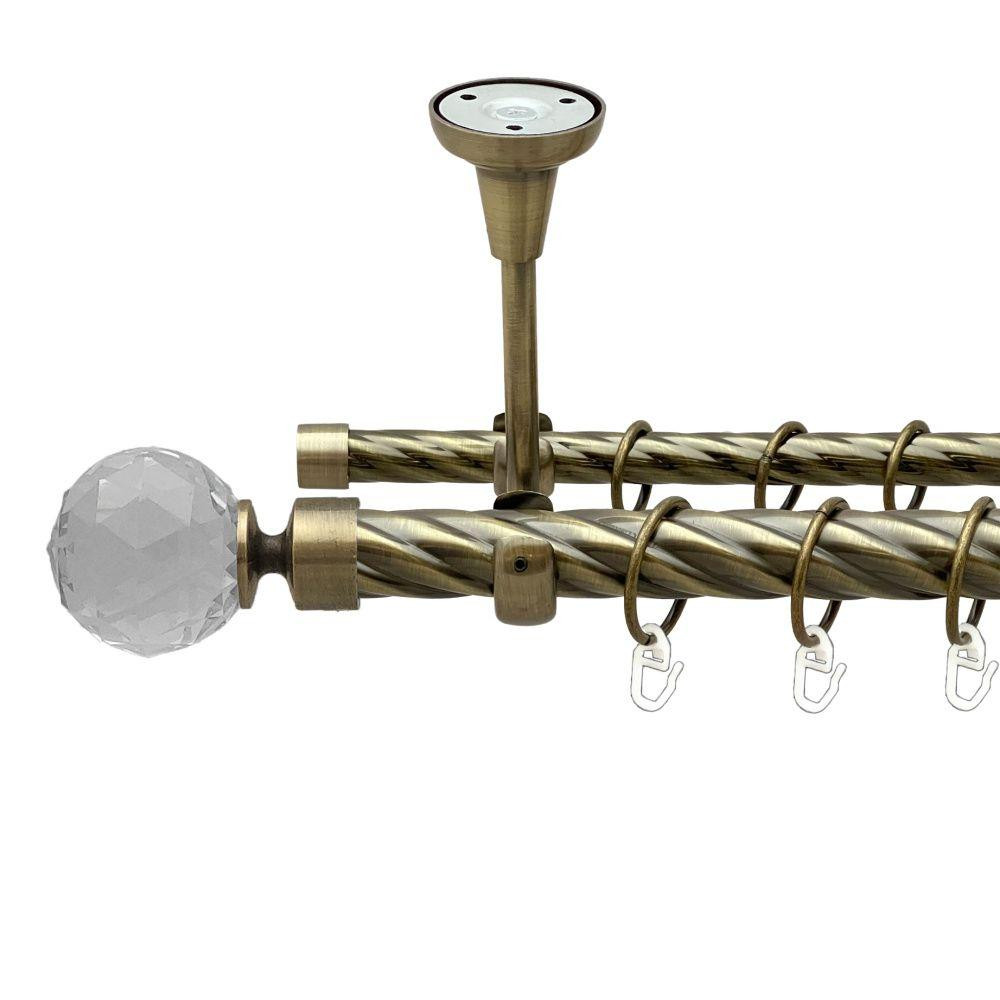 Карниз Orvit Люміера металевий дворядний відкритий до стелі скручена труба кільце металеве Антик 25\16 мм 160 см (00-00018994) Львів - фото 1