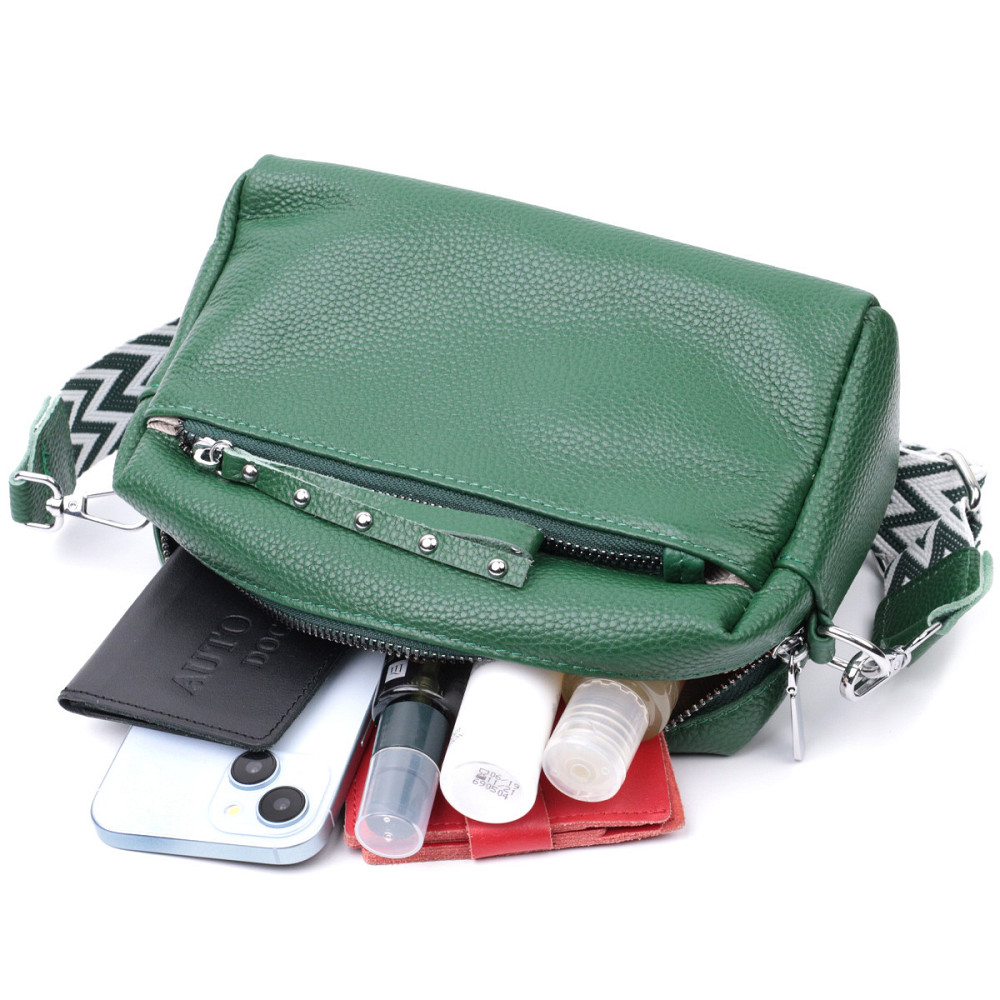 Шкіряна сумка зі стильним бігунком Vintage 22651 Зелена Київ - фото 10