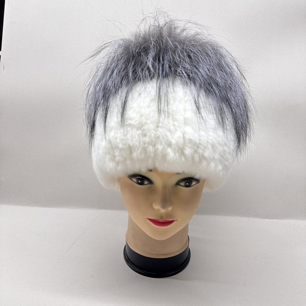 Шапка хутряна жіноча з Rex прикрашена чорнобуркою Тіфані Білий Харків - фото 5