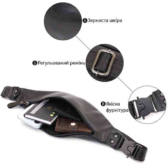 Удобная сумка бананка для мужчин из зернистой натуральной кожи Shvigel 23136 Черный Киев