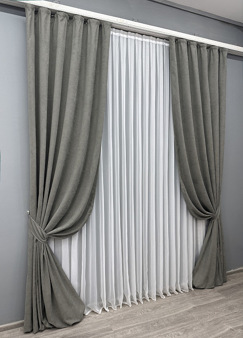 Комплект готових штор VR-Textil Мікровелюр Petek YL № 1702ш Сірий 150х295 см 2 шт (33-0598) Київ - фото 3