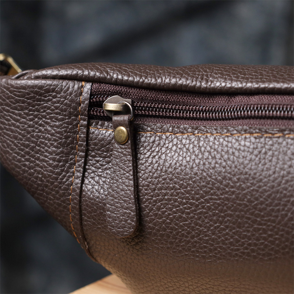 Сумка-бананка для чоловіків з натуральної зернистої шкіри Shvigel 23128 Коричневий Київ - фото 10